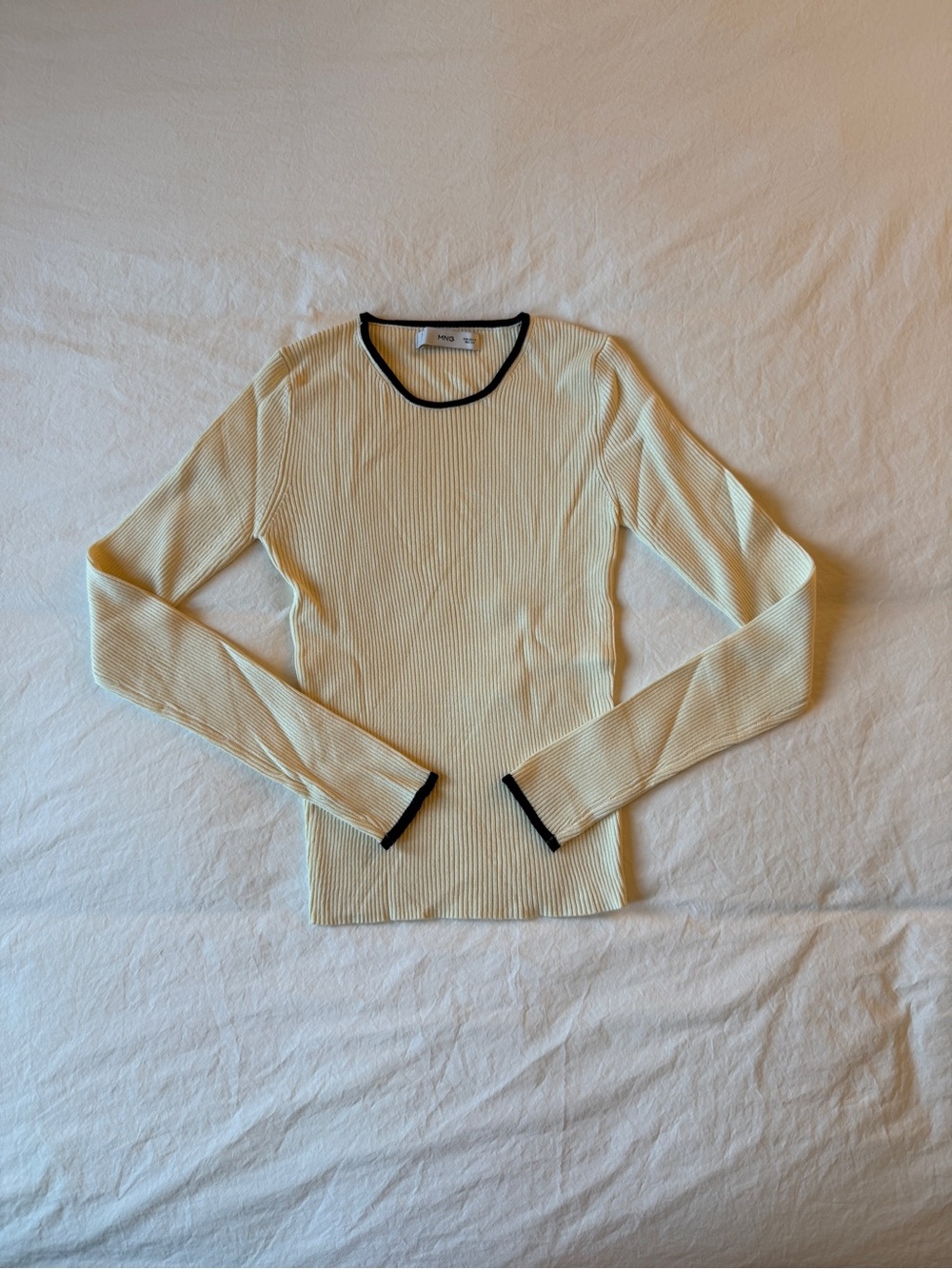 Mango Contrast Trim Sweater in Ecru and Black